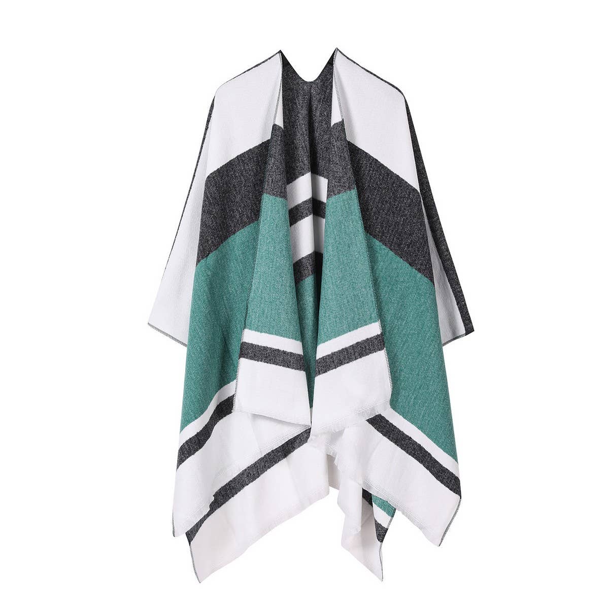 COLORBLOCKED AND BARRED CAPE WITH OUTER CAPE