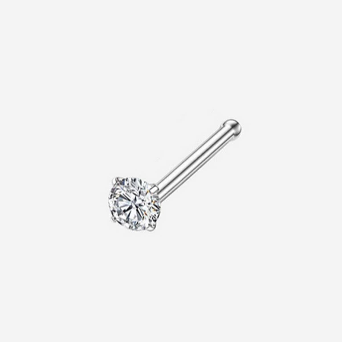 Steel Nose Stud with 5A Zircon on  Straight Bar_CWMM9600