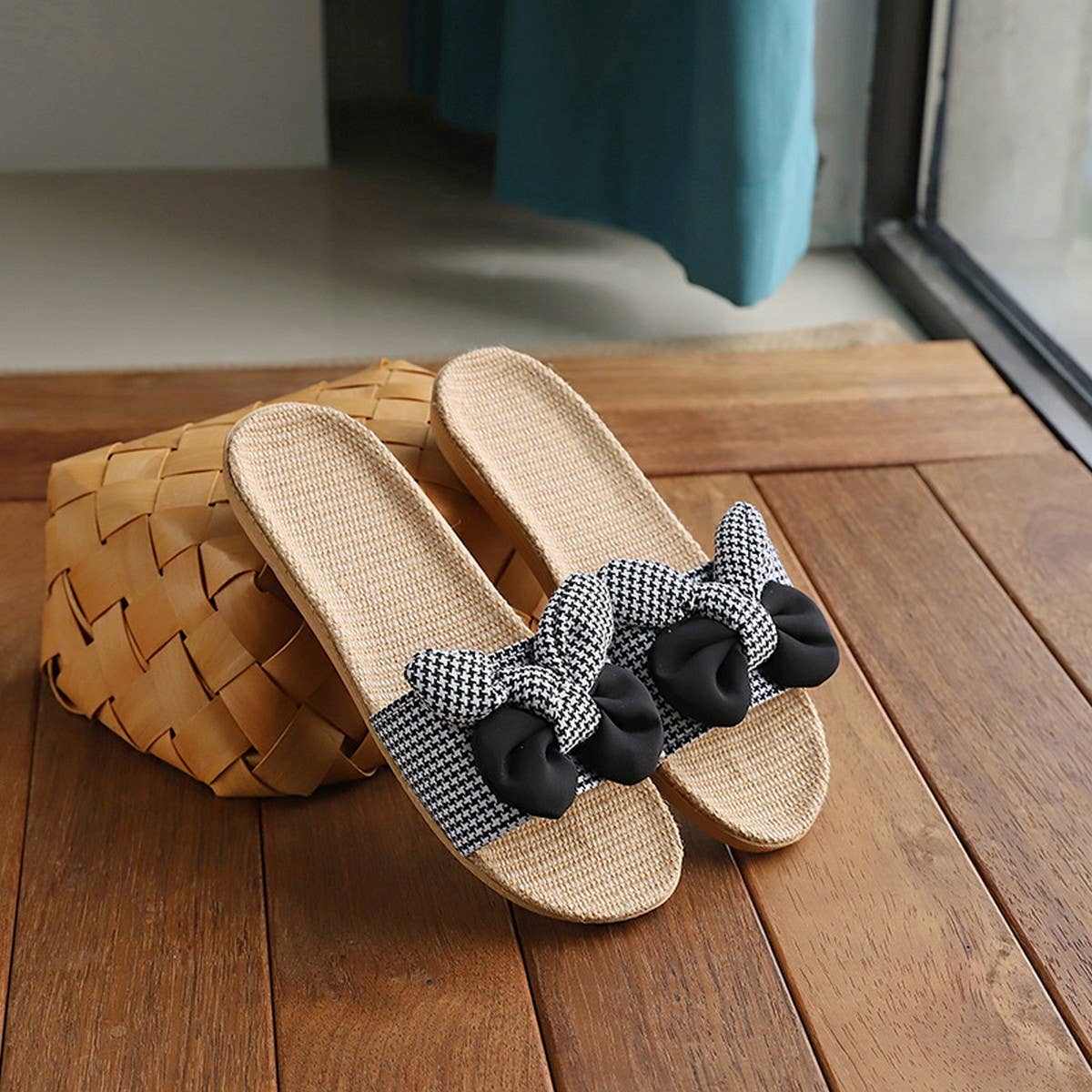Korean Style Linen Bow Slippers for Summer