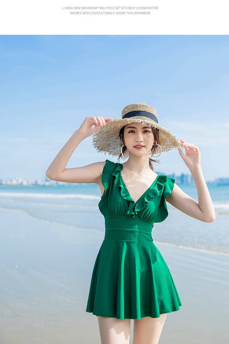 CWMW0867_V-NECK BACKLESS SLEEVELESS ONE-PIECE SWIMSUIT