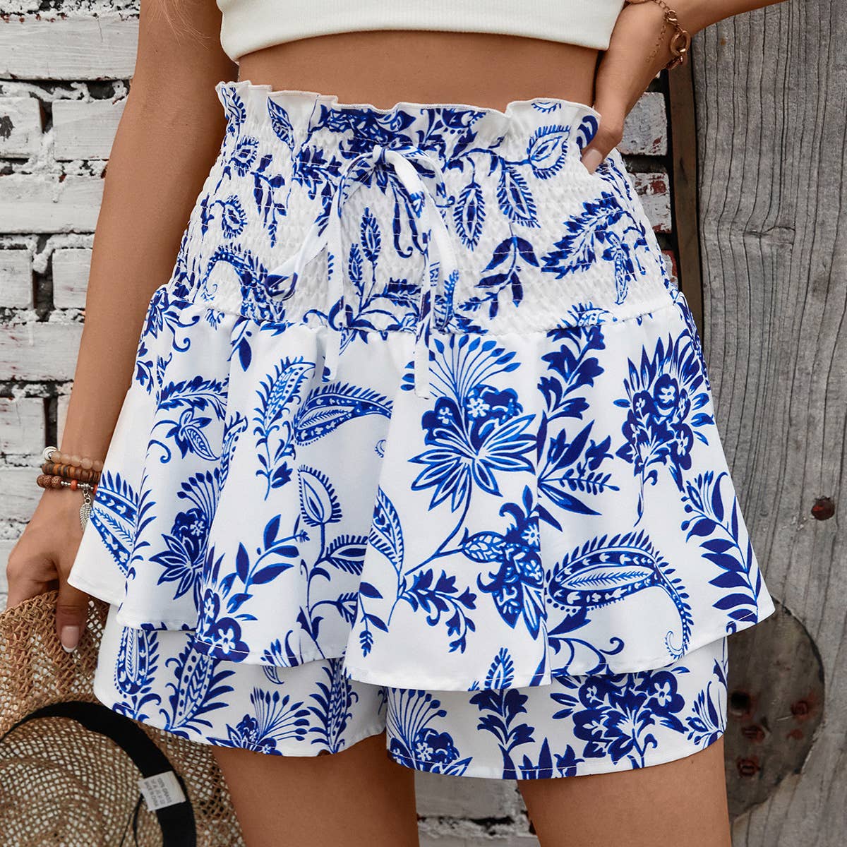 Printed wraparound high-waisted culottes