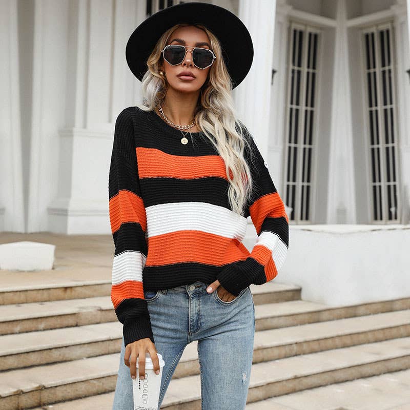 THIN LONG-SLEEVED BAGGY STRIPED SWEATER