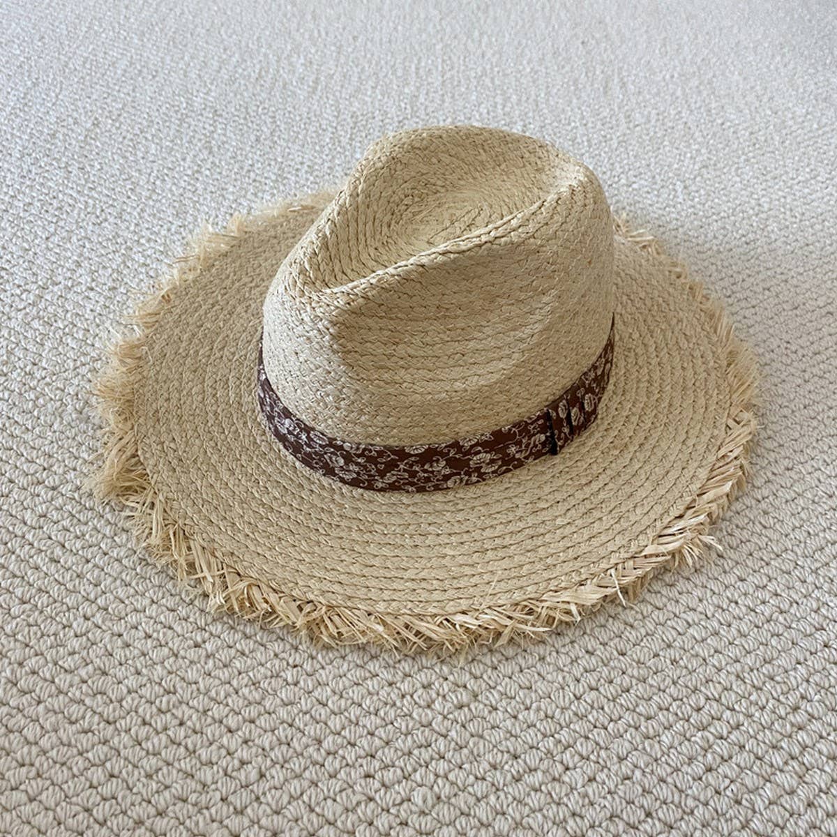 Summer large brim fur-edged straw hat_CWAH3470