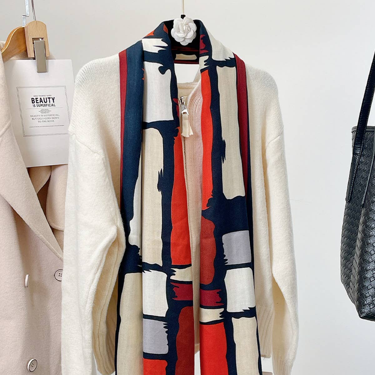 Cartoon Color Block Scarf ??Soft Faux Wool Shawl_CWASC0897