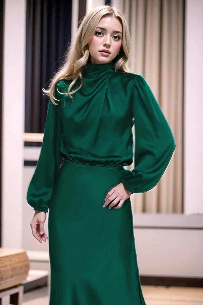 CWDMD3470_SATIN LANTERN SLEEVE EVENING DRESS