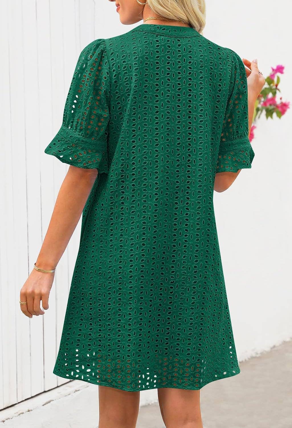 RETRO V-NECK CRINKLED CUT-OUT DRESS_CWDSD10651