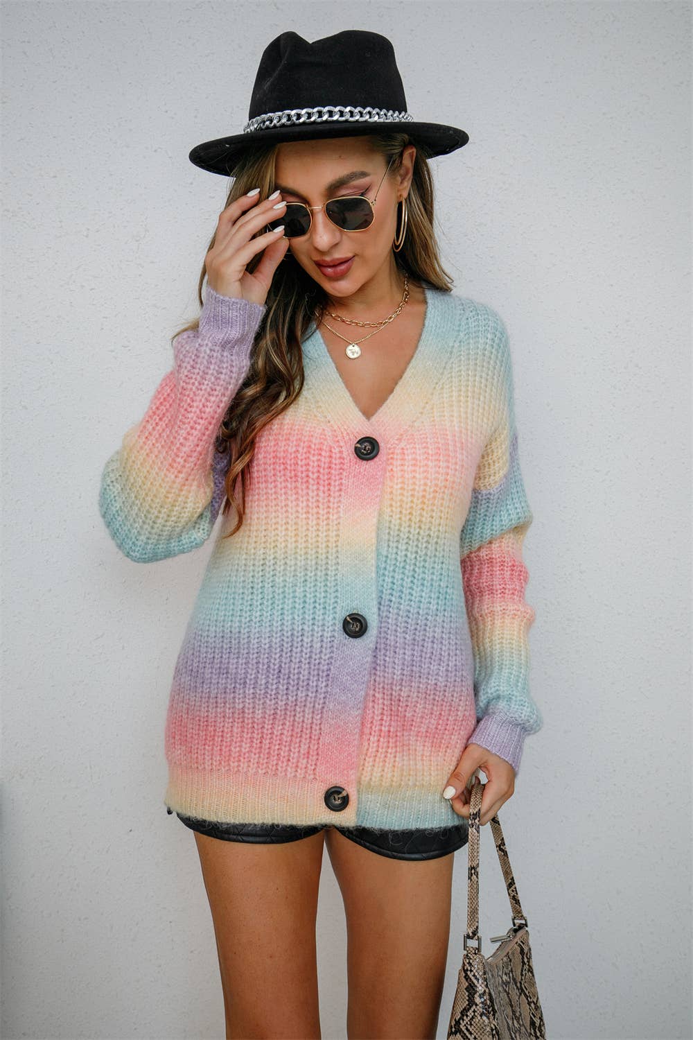 Gradient Rainbow Color Single Breasted Cardigan
