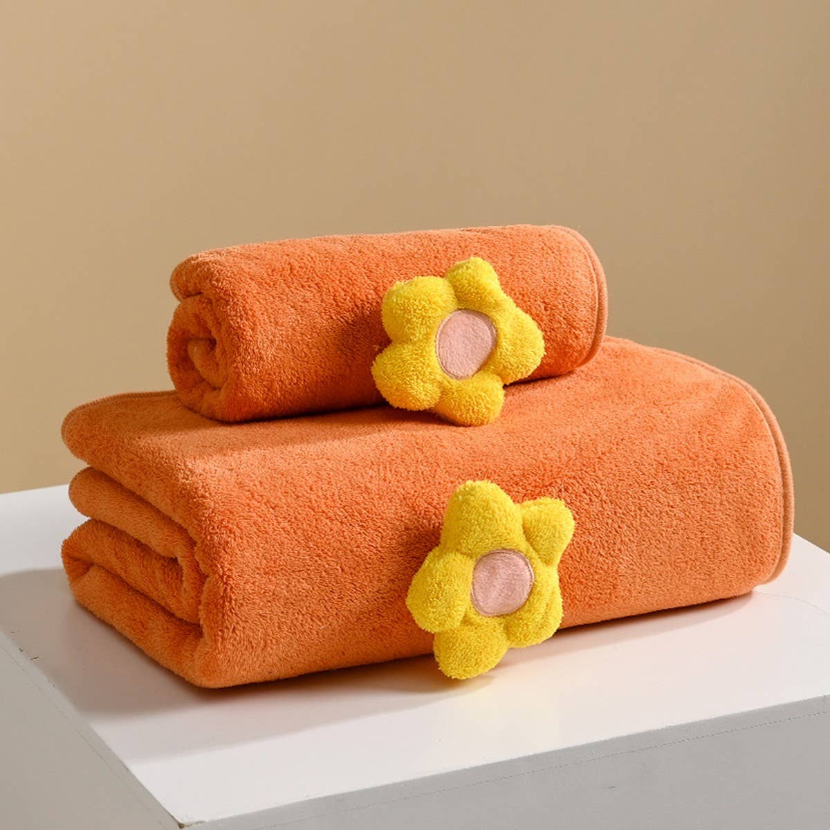 CORAL FLEECE FLOWER SQUARE TOWEL BATH TOWEL SET
