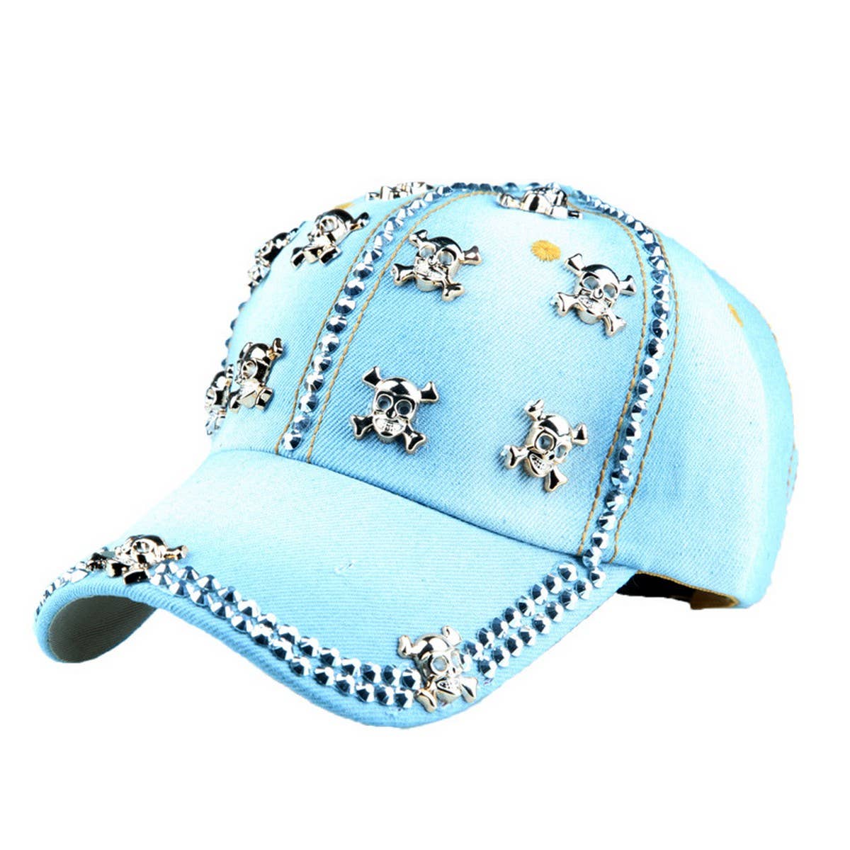 Rhinestone Skull Denim Baseball Cap Sun Hat_CWAH1069