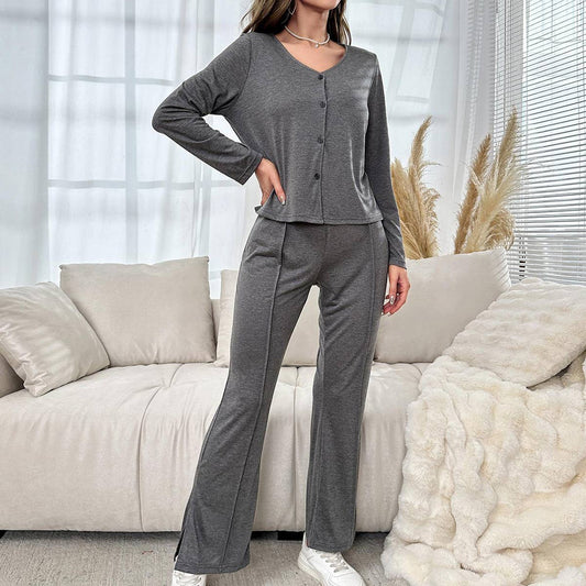 LONG-SLEEVED SHIRT SPLIT TROUSERS HOME SUIT