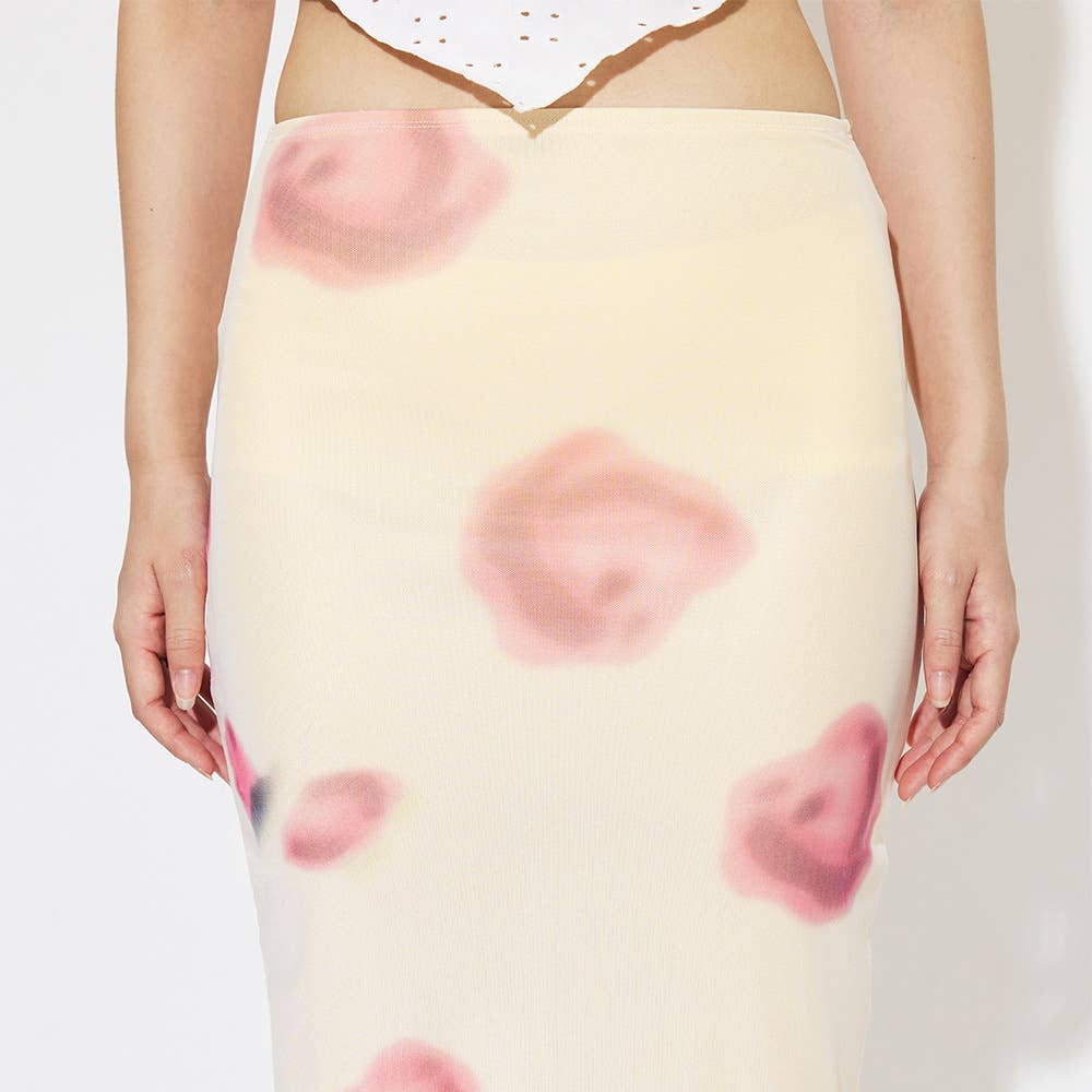 SLIM-FIT PRINT MESH SKIRT WITH HIP WRAP