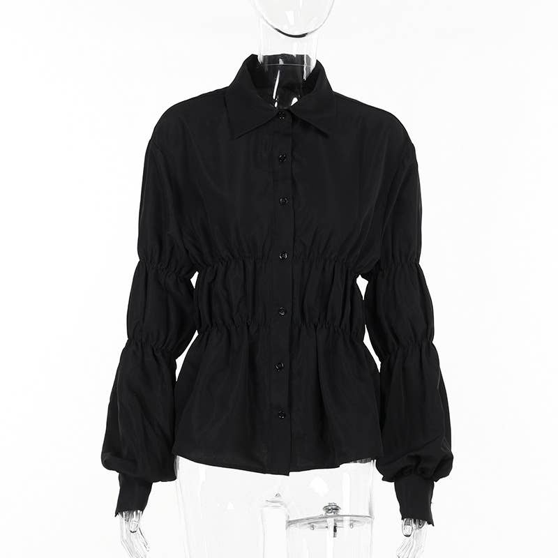 TEMPERAMENT CASUAL PLEATED SHIRT LONG SLEEVE