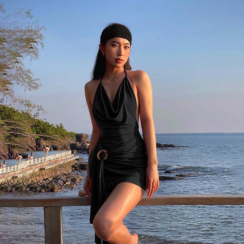 Sexy backless deep V-neck goddess dress