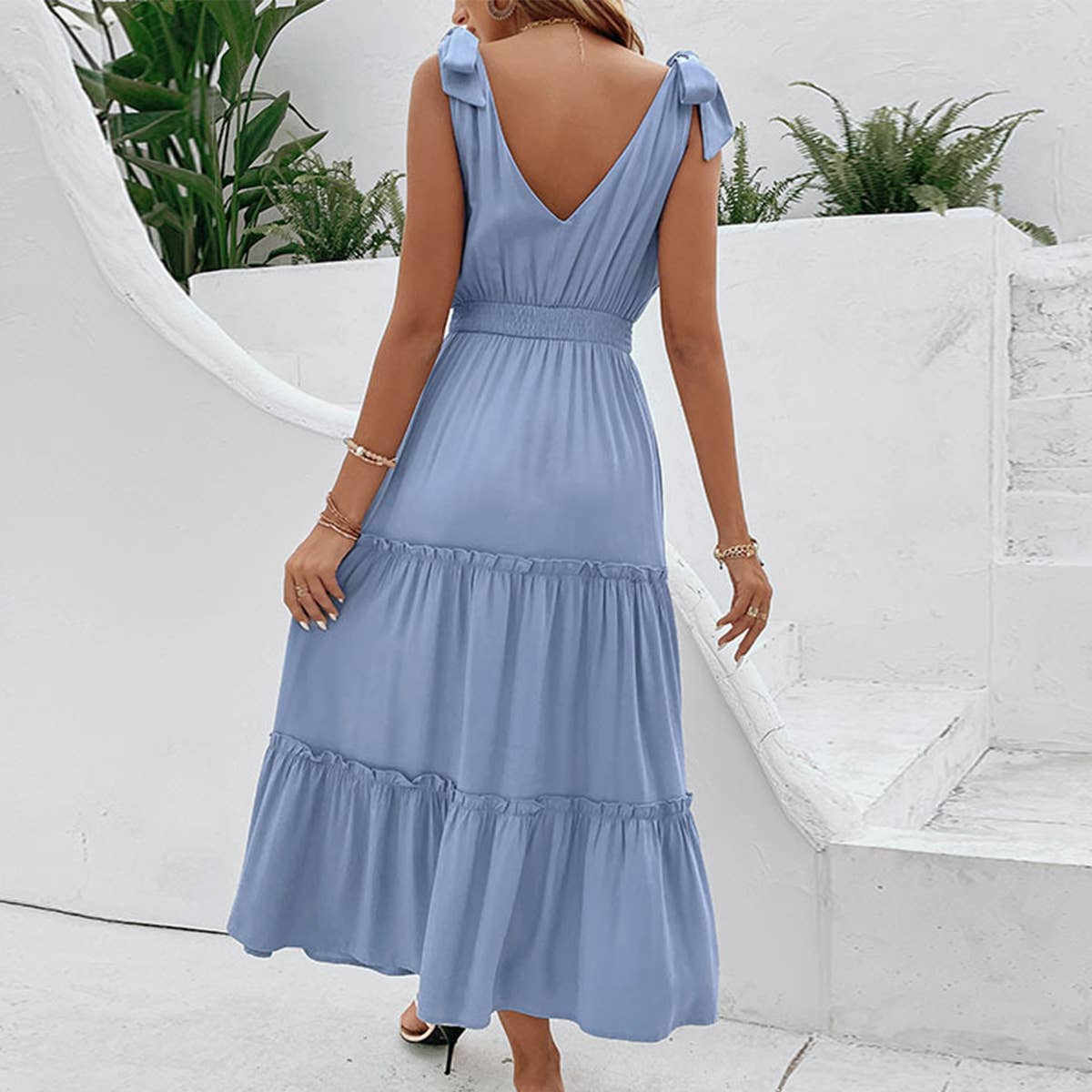 Solid color suspender high waisted dress_CWDMD1480