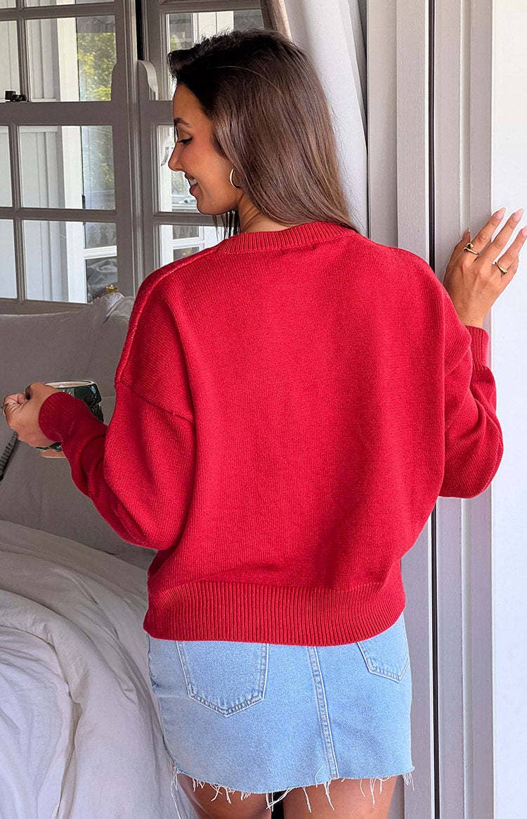 SOLID COLOR PULLOVER WITH JACQUARD BOW ROUND NECK