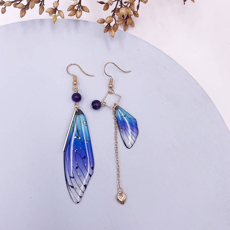 Fashionable imitation cicada wing earrings