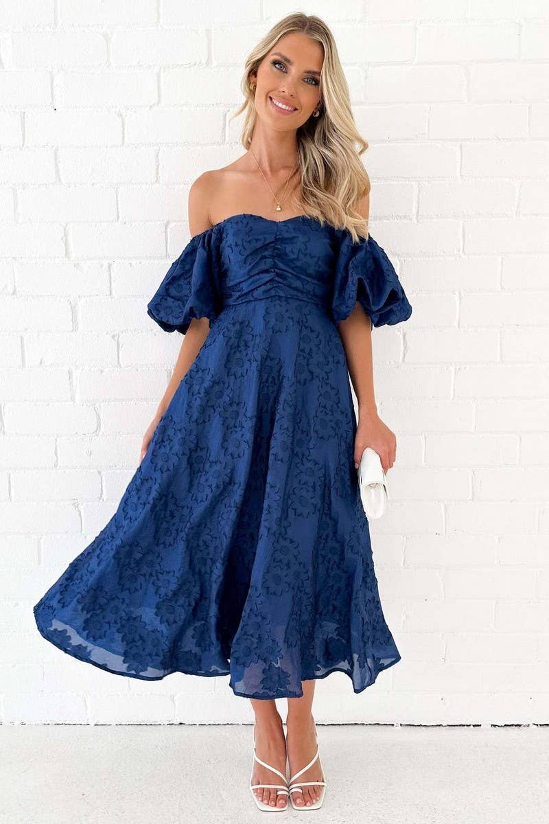 OFF THE SHOULDER SHORT SLEEVE FLORAL DRESS_CWDSD2975