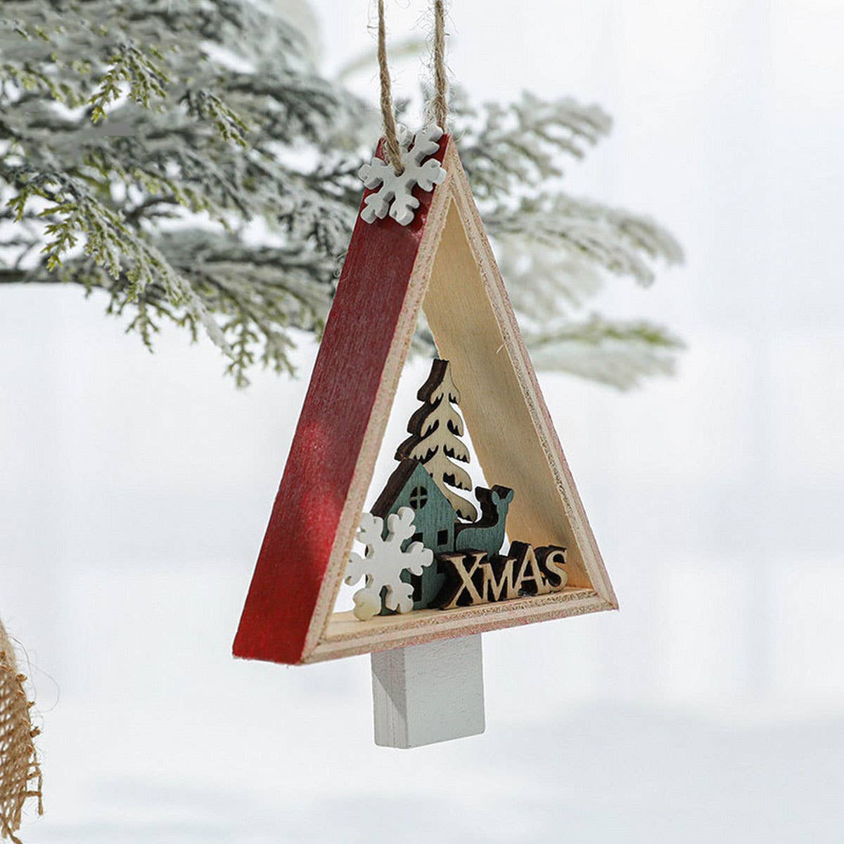 Wooden Red Green Triangle Xmas Tree Ornament Decor_CWMM9785