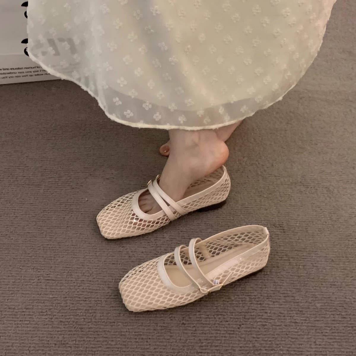 Black Mesh Mary Jane Sandals for Women_CWSHF0091