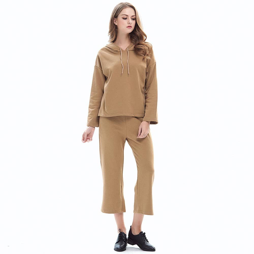 HOODED LACEUP HOODIE WIDE-LEG NINE-POINT PANTSUIT
