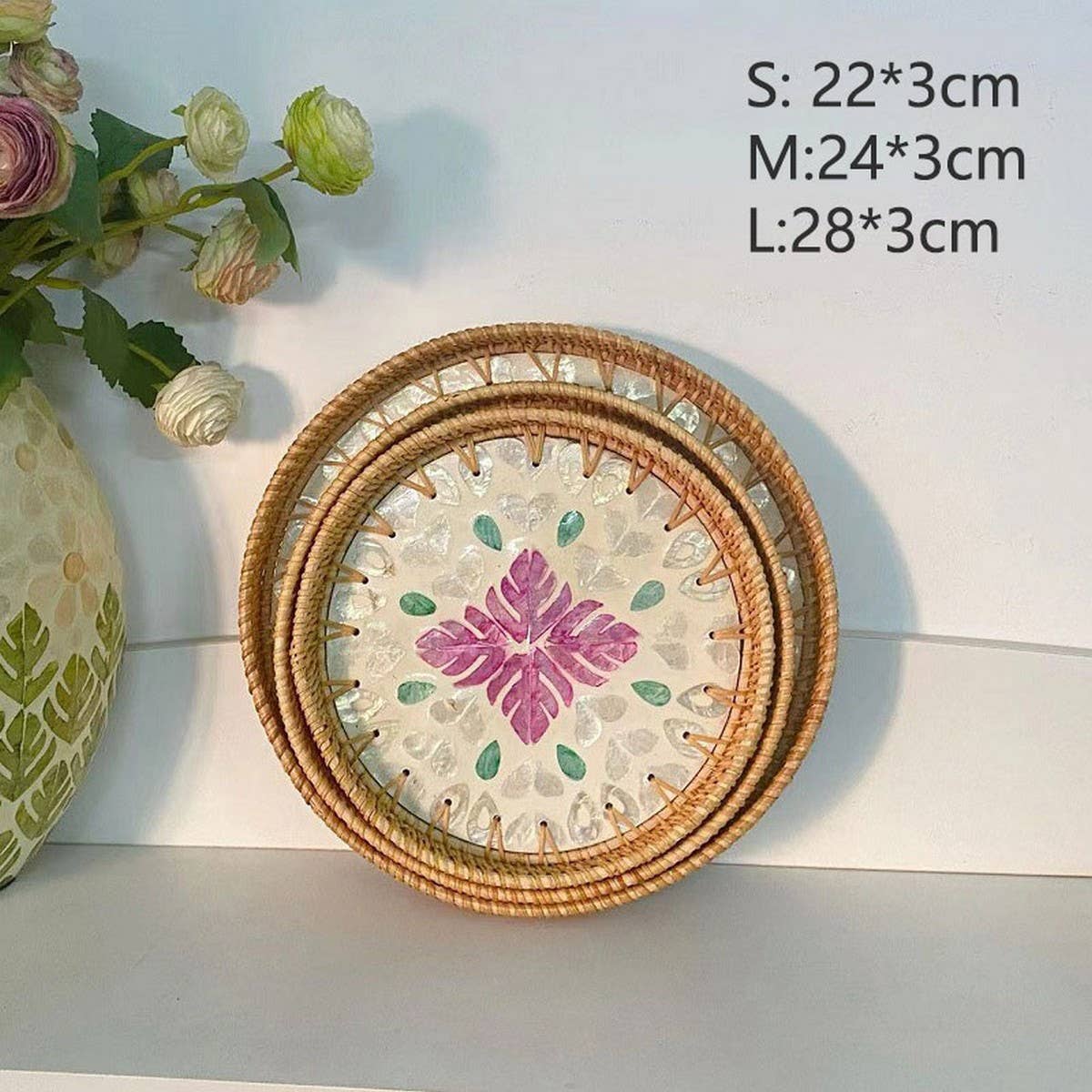 RATTAN COLORFUL SHELL FRUIT TRAY THREE-PIECE SET_CWMM4428