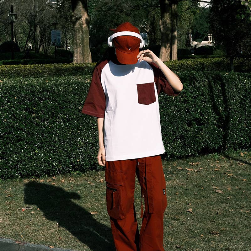 Cwtts0934_Color Contrast Pocket Design Casual T Shirt