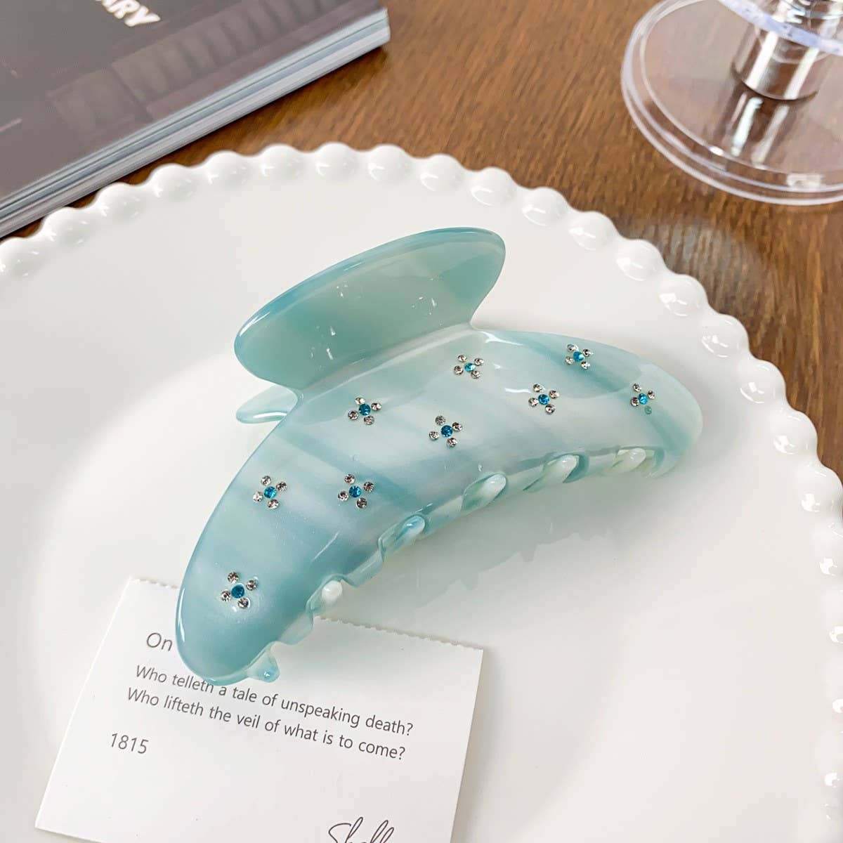 Sky Blue Hair Claw, Luxe Large Rhinestone Clip_CWAHA1595