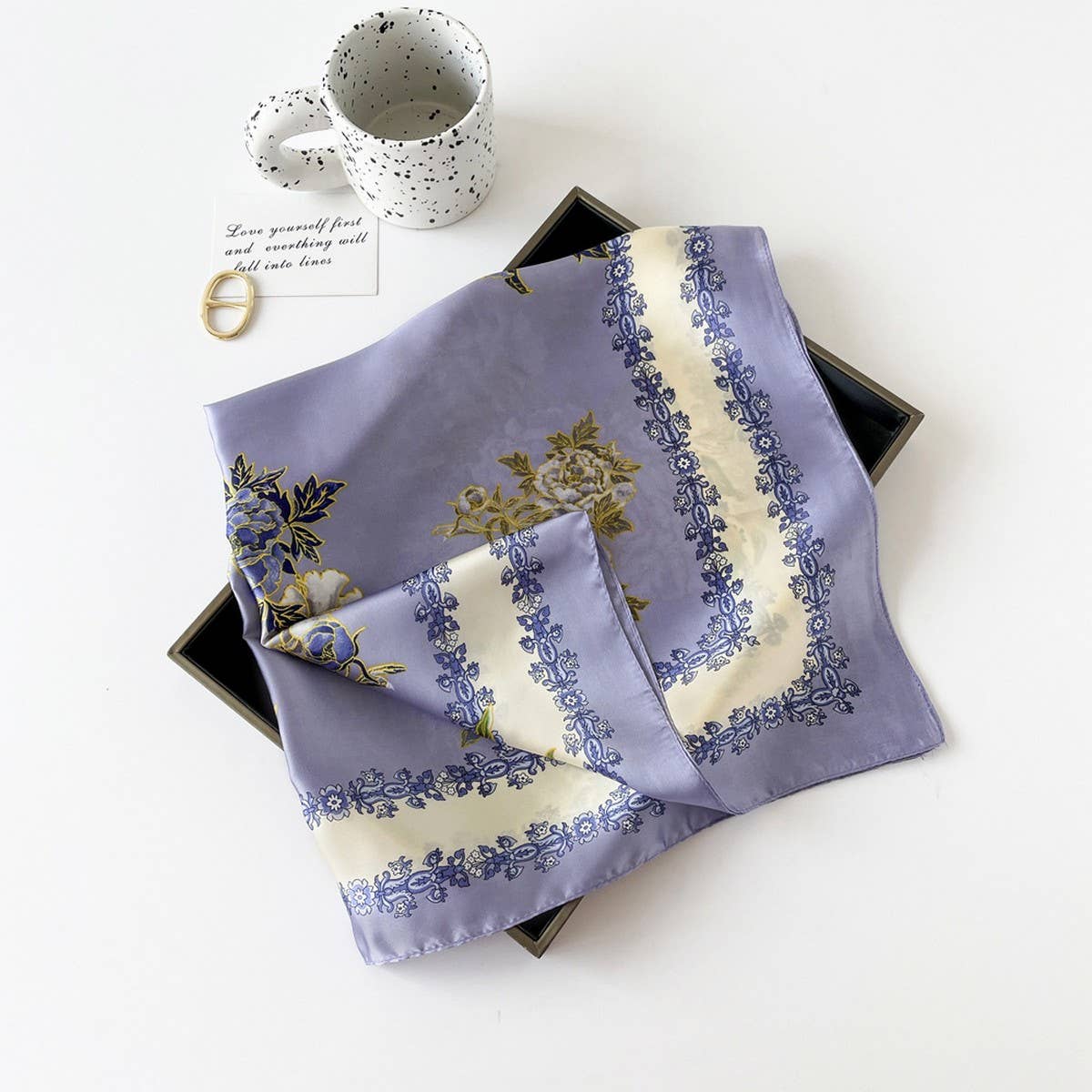 Letter Print Satin Square Scarf for Women