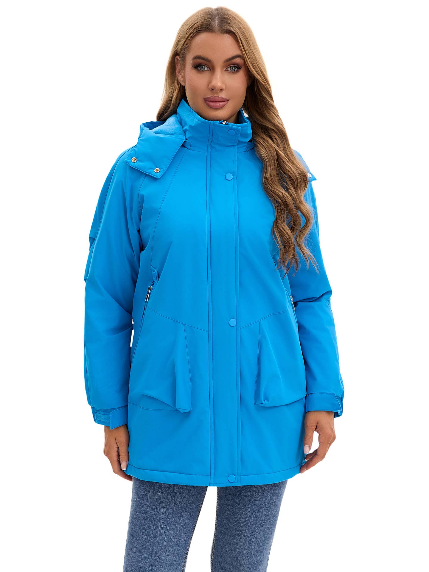 Windproof and warm long hiking jacket