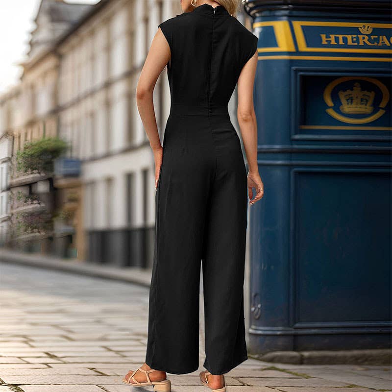 Sleeveless,swing neck,cinched waist,jumpsuit