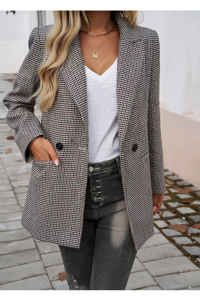 CWOJA0938_Checkered Button Suit Jacket Regular Coat