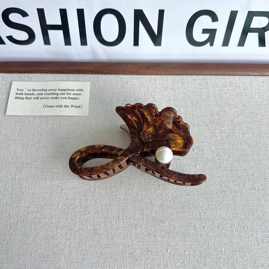 Ginkgo Leaf Pearl Acetate Hair Claw Clip for Women