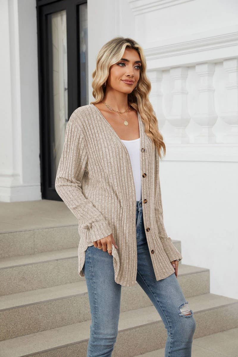 CWOCAL1348_SOLID COLOR BUTTON CASUAL LONG SLEEVE CARDIGAN