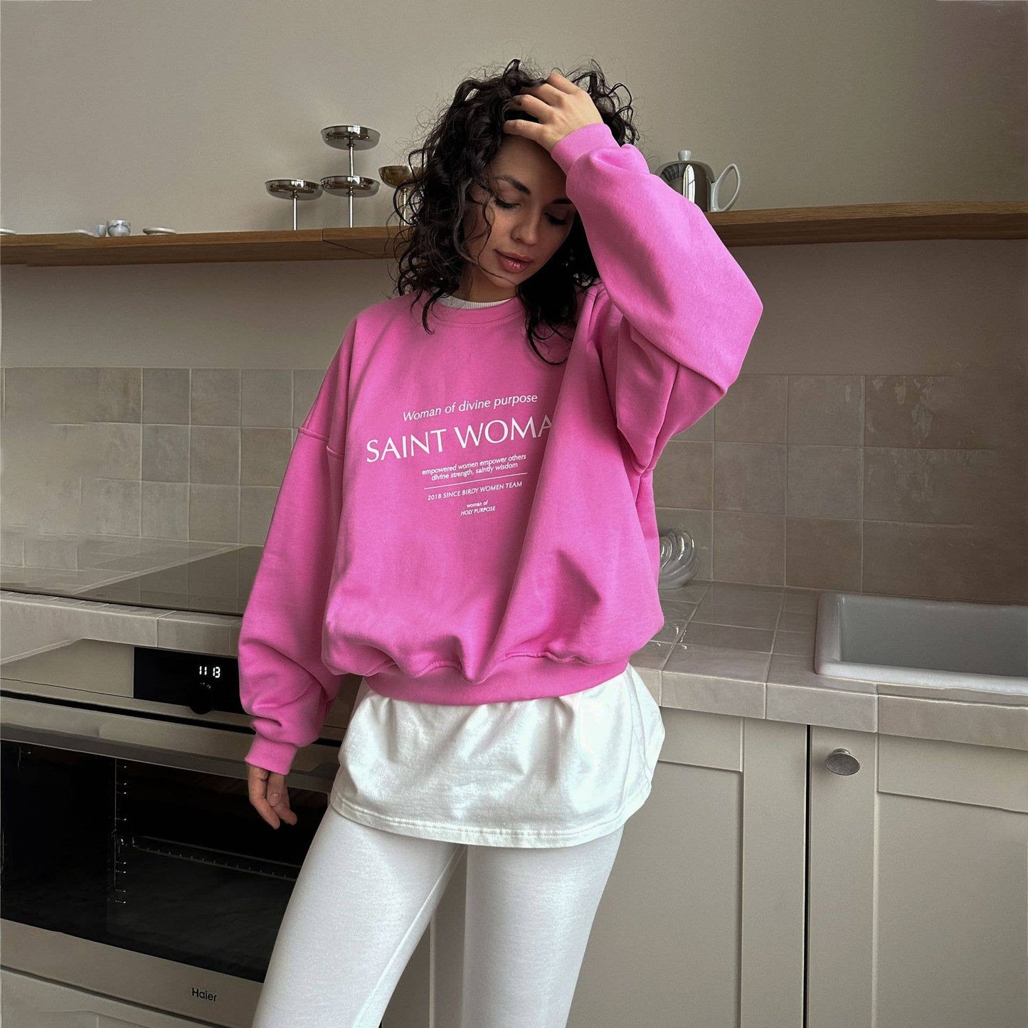 Round-neck fashionable lettered loose hoodie