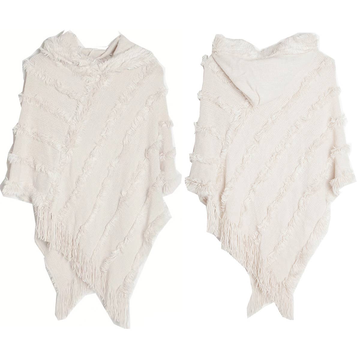 HOODED CAPE WITH FRINGED HEM SCARVES