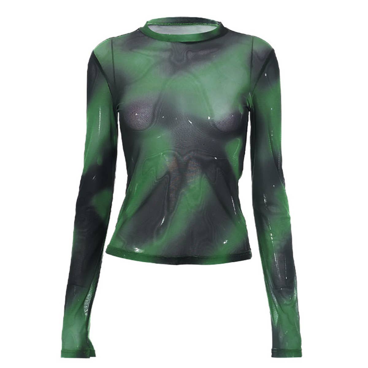 Gradient Tie-Dye Mesh Print Long-Sleeved T-Shirt