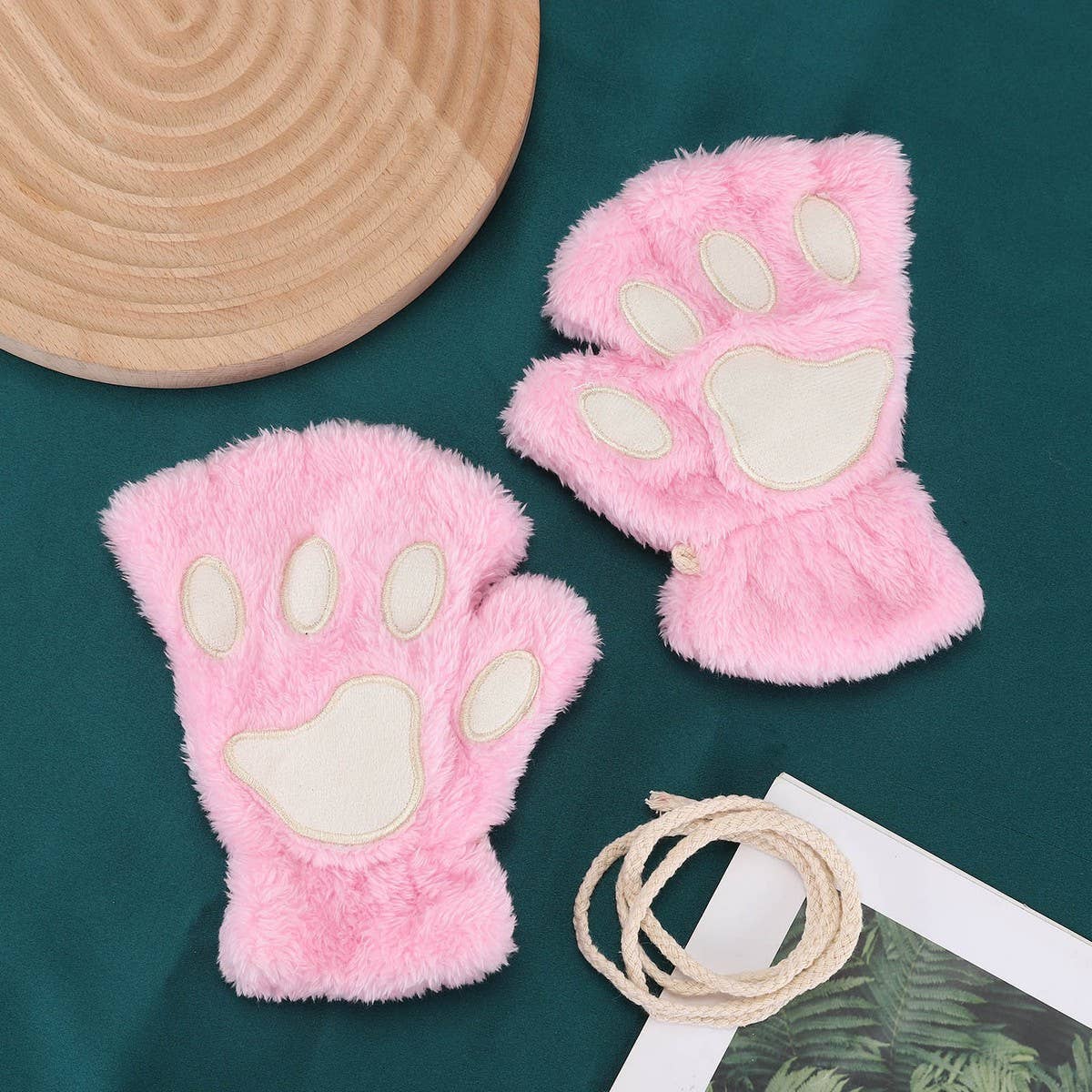 CARTOON CAT PAW BEAR PAW PLUSH HALF FINGER GLOVES_CWAG0175