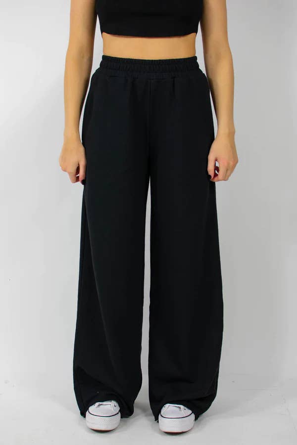 Simple stretched-waist straight-leg casual pants