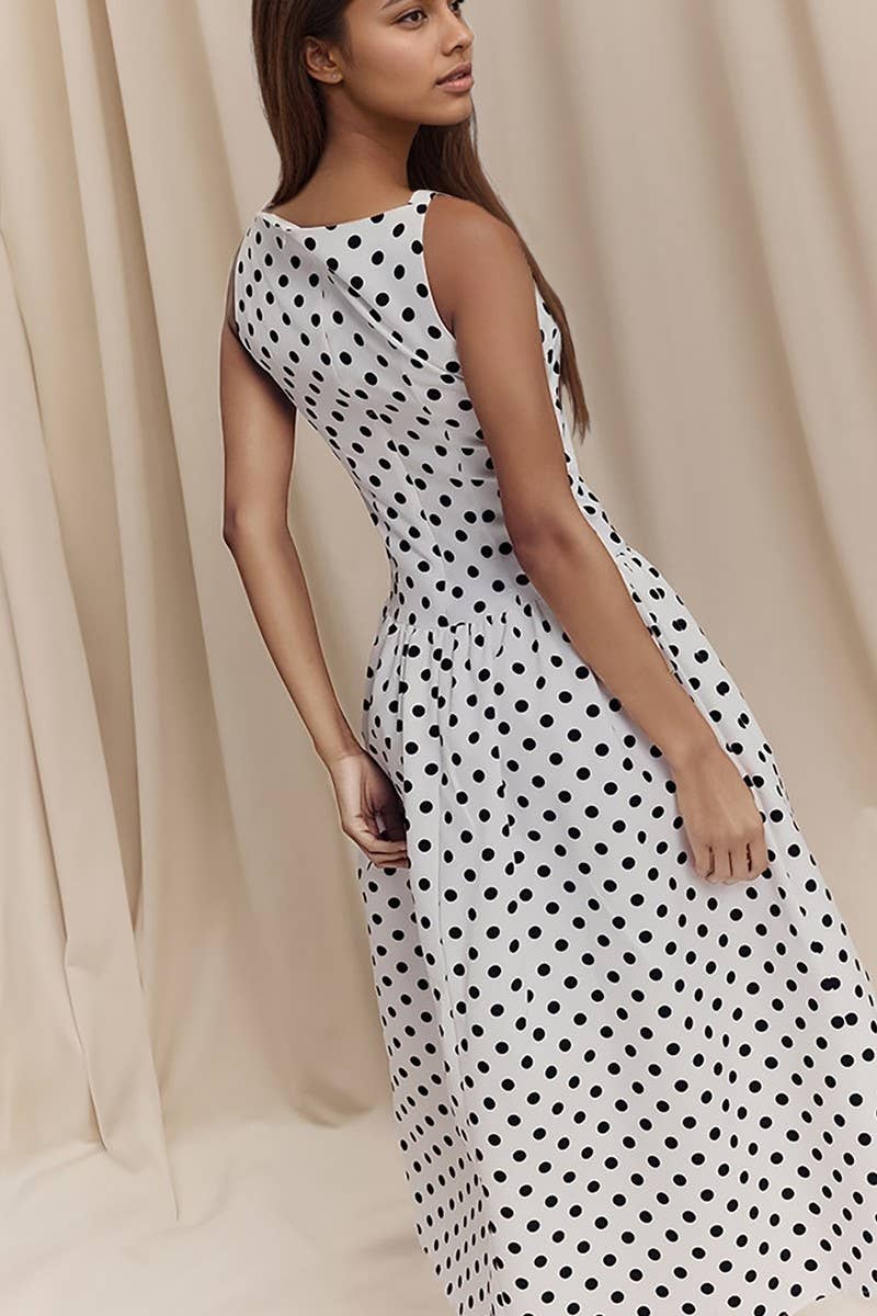 CWDMD6426_SLEEVELESS CREW NECK POLKA DOT PULLOVER DRESS