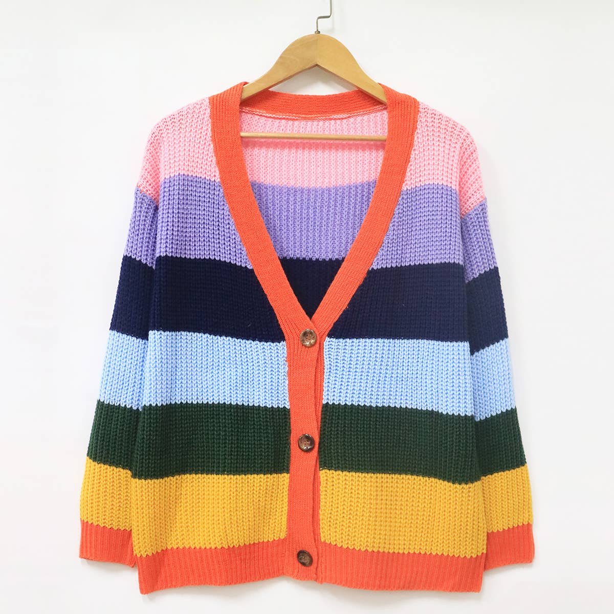 STRIPED CONTRAST COLOR SINGLE BREASTED CARDIGAN