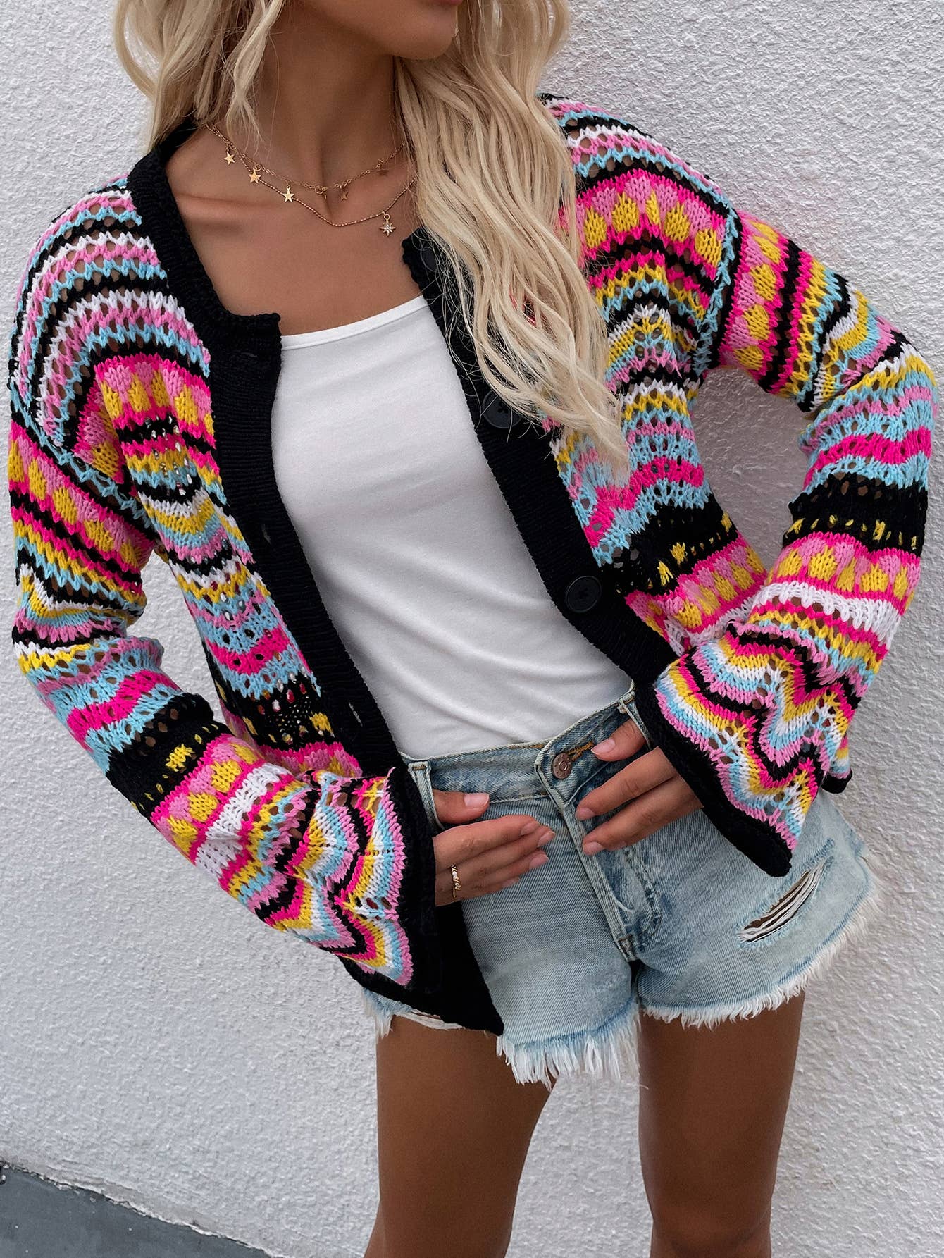 Striped sweater women's loose rainbow knitwear