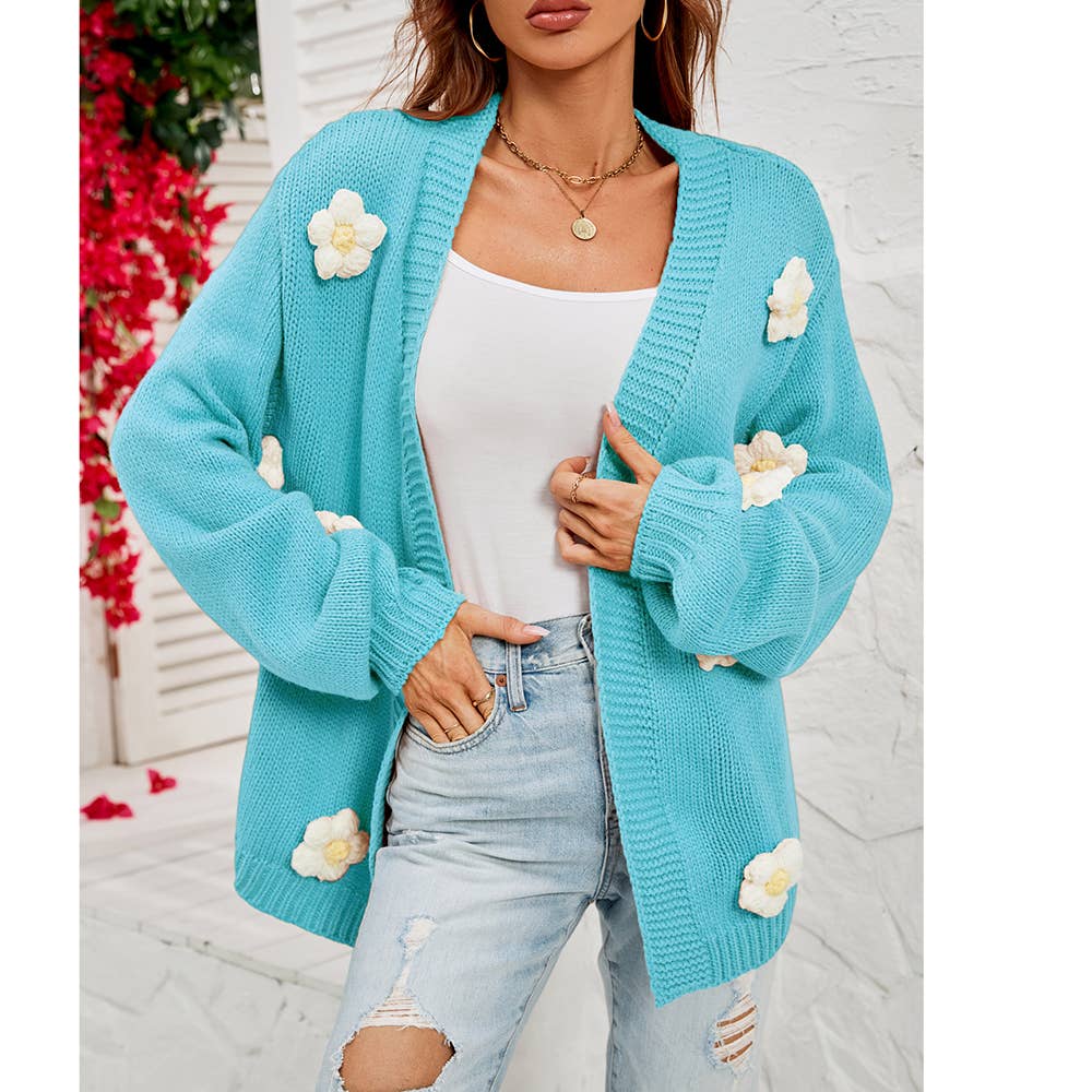 Flower cardigan lantern sleeve sweater coat_cwocal0687