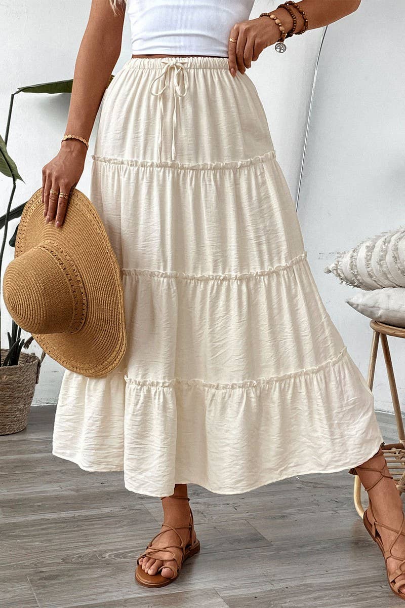 CWBLS0498_WHITE HIGH WAIST A-LINE FLARED LONG SKIRT