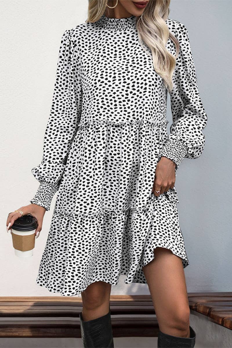 CWDSD6519_CHOKER LONG SLEEVE LEOPARD PRINT WAIST DRESS