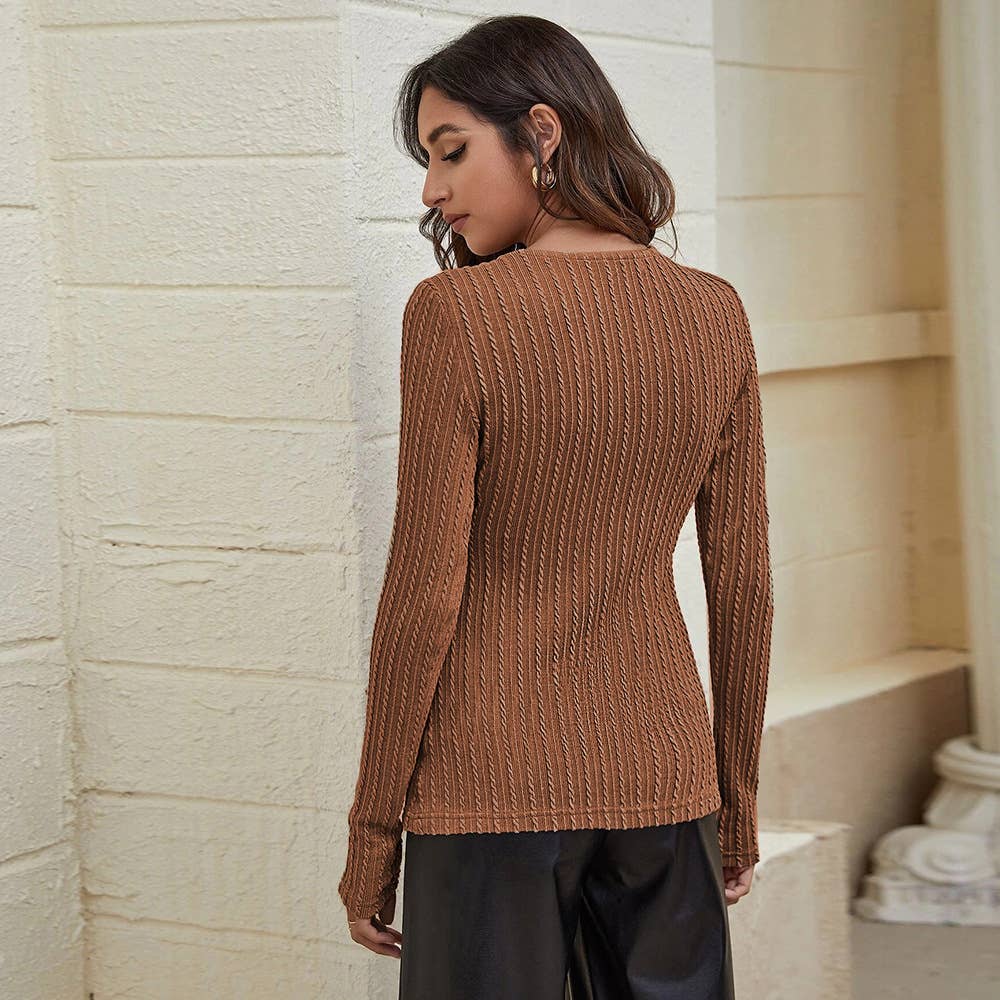 SLIM-FIT LONG SLEEVE T-SHIRT WITH V-NECK STRAP