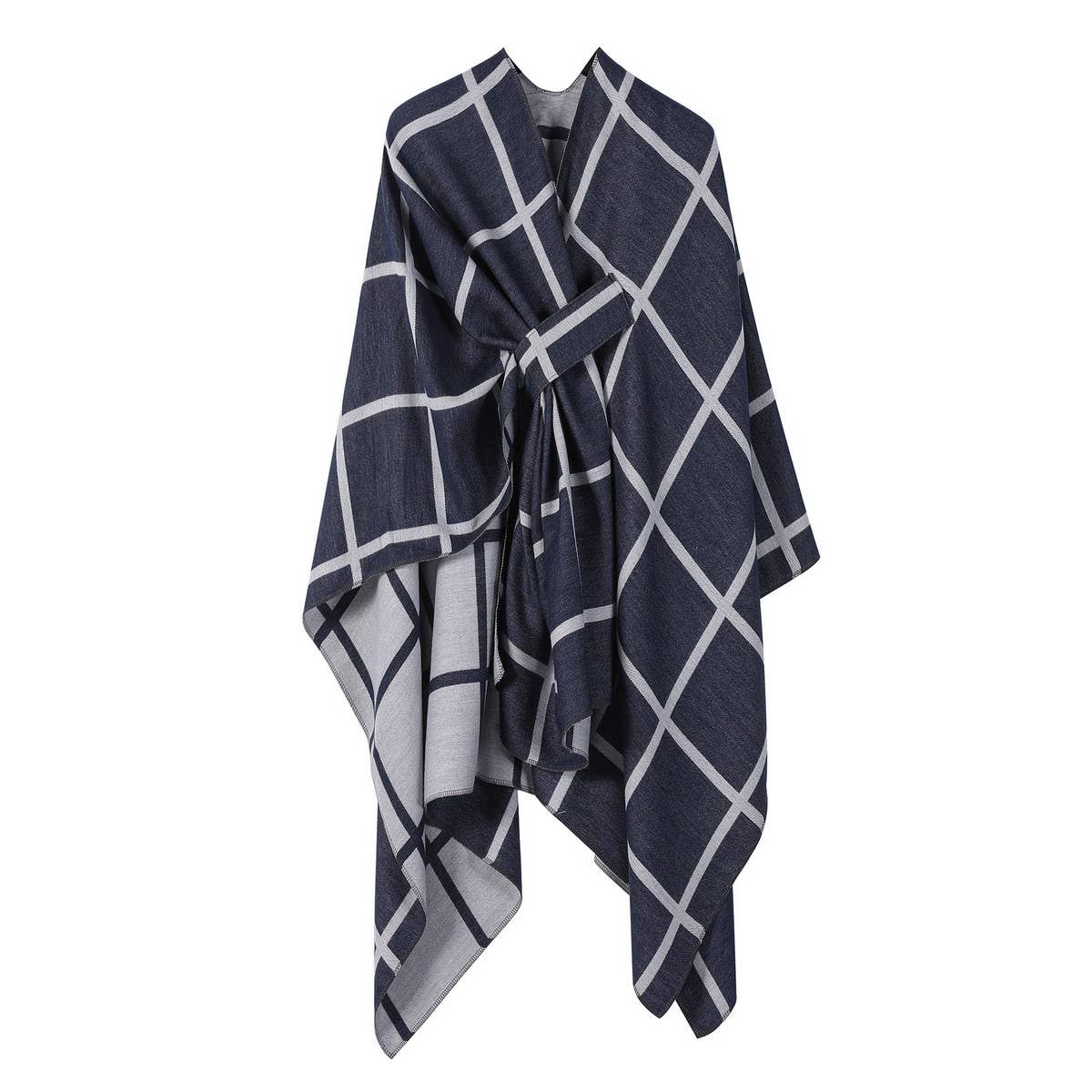 SIDE-STRAP SHAWL PLAID SLIT CAPE WARM SCARF