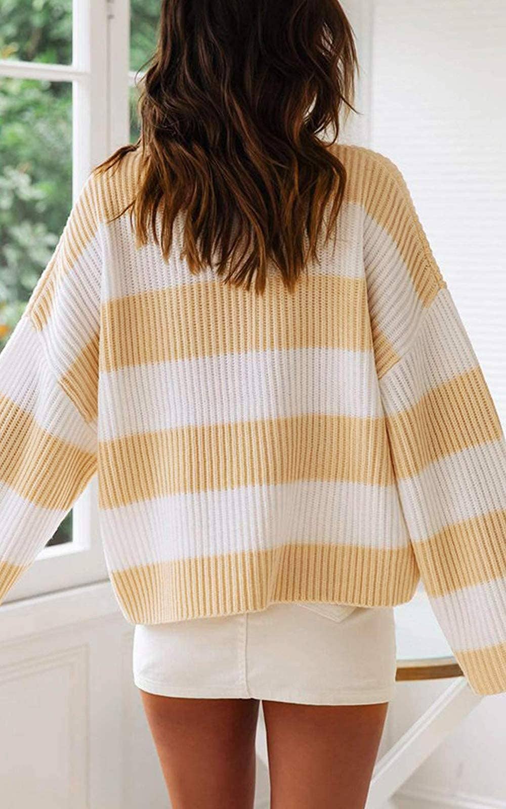 Temperament crew-neck long sleeve color striped sweater