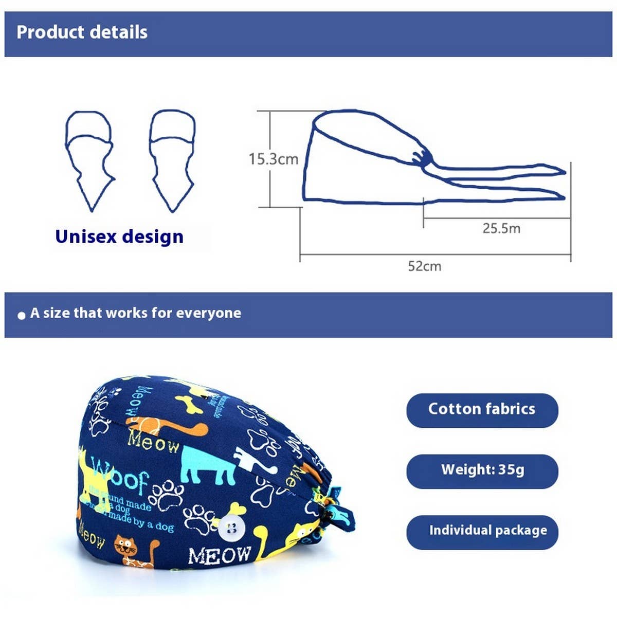 SOLID COLOR SURGICAL CAP SCRUB CAP TIE BACK CAP_CWAH3321