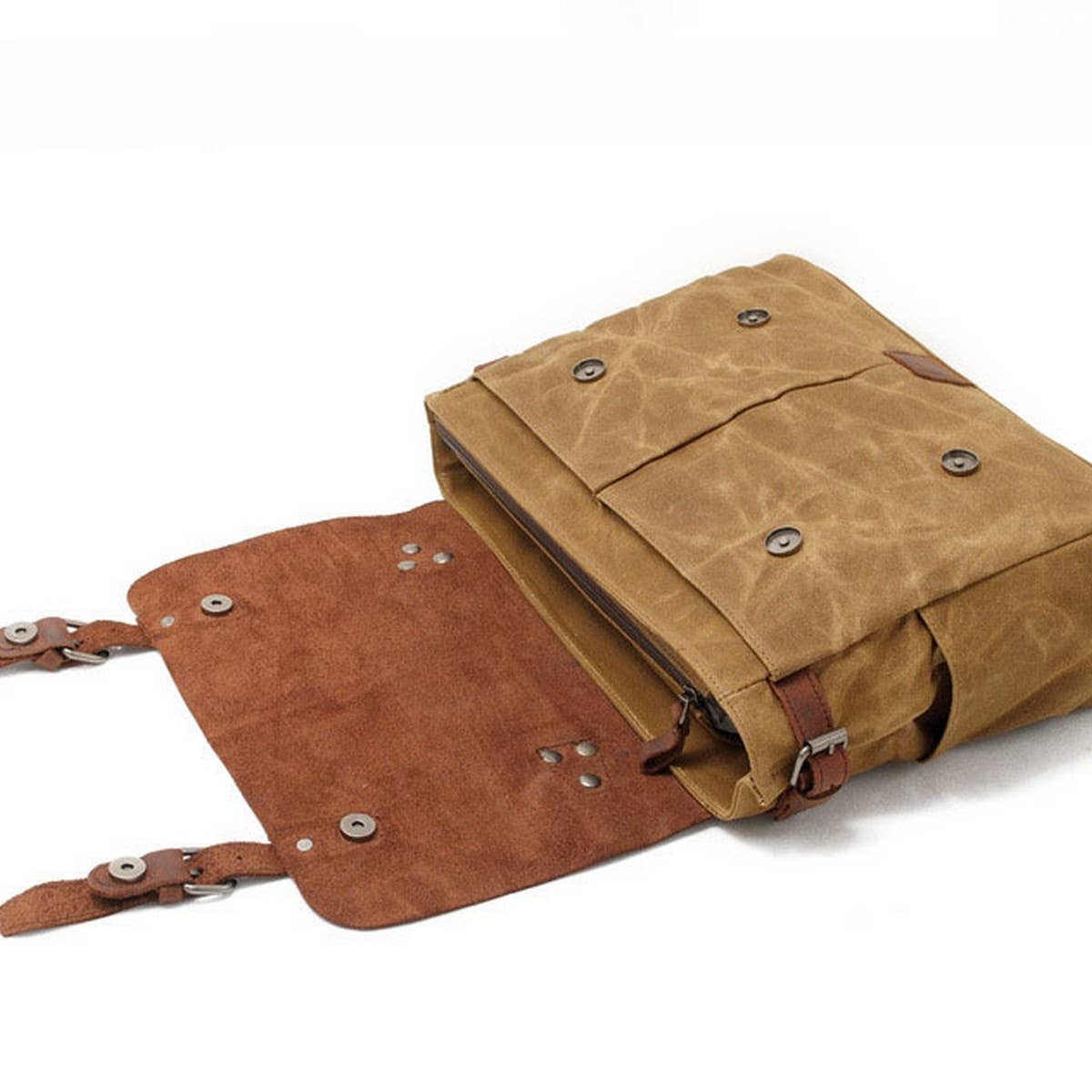 Men's Retro Waxed Canvas Leather Messenger Bag_CWAB5559