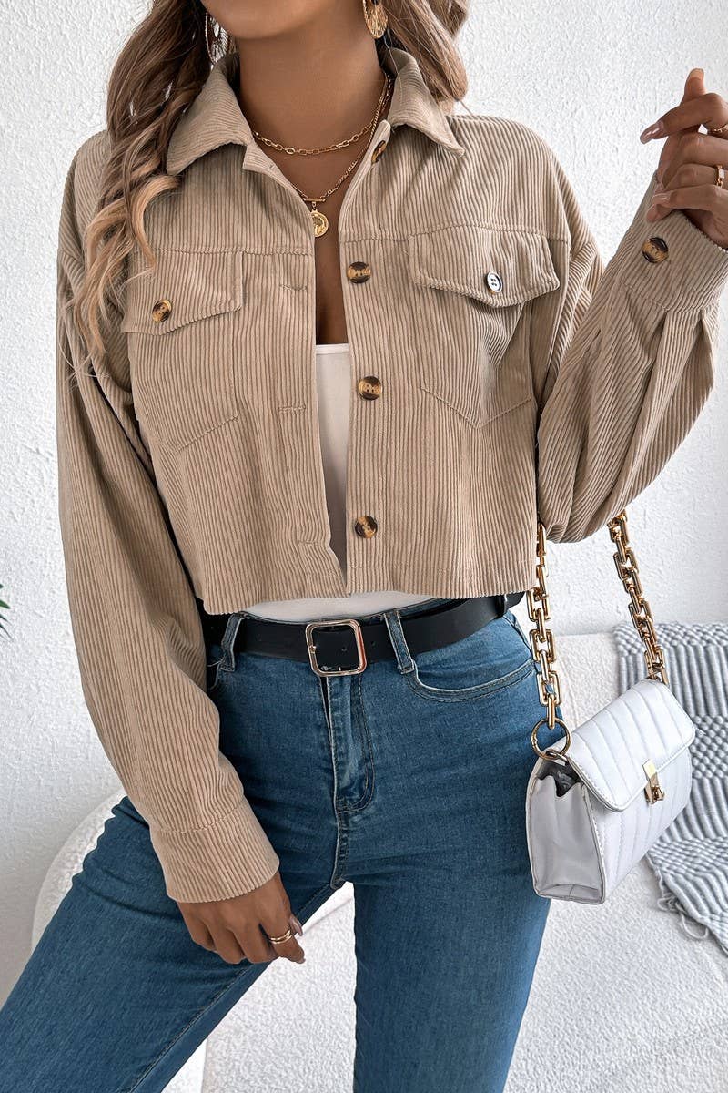 CWOCO1213_CASUAL CORDUROY POCKET CROPPED JACKET